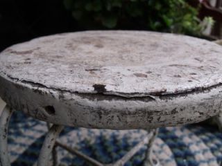 Small Antique Twisted Iron & Wood Stool Great Pedestal Shabby White 