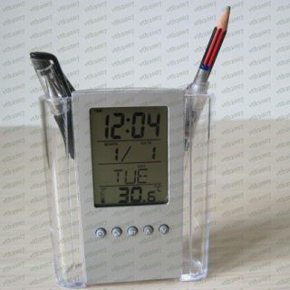 Digital LED Calendar desktop Clock pen pencil holder penholder