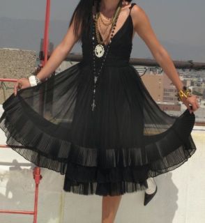 Haute Julia Clancey Anthropologie Black Silk Hippie Ruffle Dress 4 6 