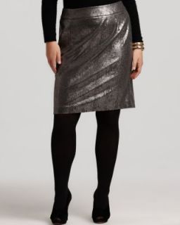 Calvin Klein New Gray Metallic Pattern Knee Length Pencil Skirt Plus 