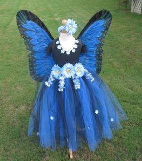 Boutique Blue Feather Butterfly Princess Girl Halloween Costume