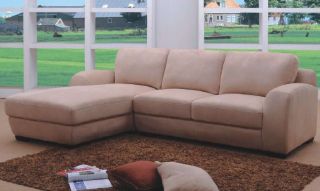 Contemporary Champagne Colored Microfiber L Sectional Sofa Couch 