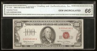 FR 1550 1966 100 RED SEAL UNITED STATES NOTE CGA GEM UNCIRCULATED 66 