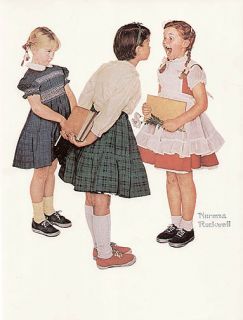 Norman Rockwell Old Print Girls Playing Doctor Checkup