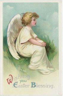 Antique Easter Postcard c1907 20 Young Angel Embossed Silver