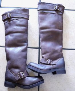 JEFFREY CAMPBELL WISHLIST BROWN DISTRESSED OILED LEATHER KNEE HIGH 