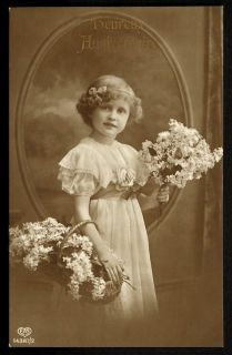 Beautiful Edwardian Girl Bunch of Lilac w 19109s Photo Postcard