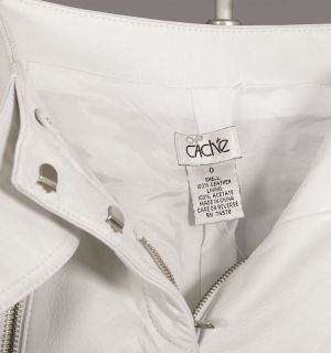Cache White Leather Zippered Leg Emma Peel Pants Sz 0 Fits 2 4