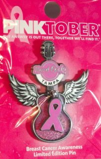   Cafe TAMPA 2012 Pinktober Breast Cancer Awareness GUITAR PIN w/ Ribbon