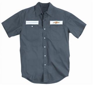  Mechanic Short Sleeve Button Down Gray Bowtie Emblem/Camaro Logo Med