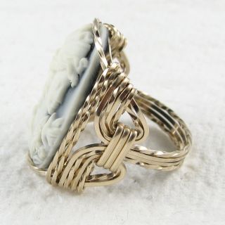 Greek Goddess Dove Cameo Ring 14k Rolled Gold