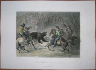 1872 Bryant Print Native Californians Lassoing A Bear