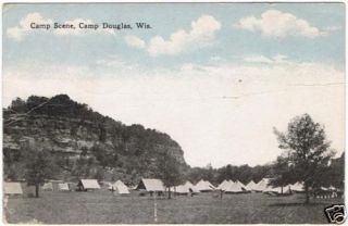 1915 Camp Scene, Camp Douglas, Wisconsin Postcard Tent