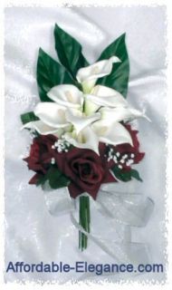 Burgundy Wine Roses White Calla Lily Lilies Bridal Bouquet Silk 