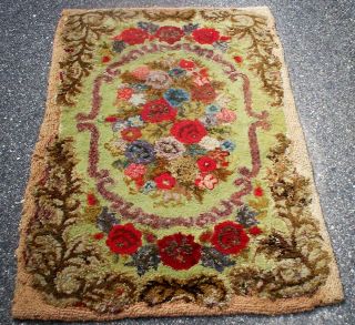 Antique Hooked Rug w Beautiful Florals Heavy from A New England Estate 