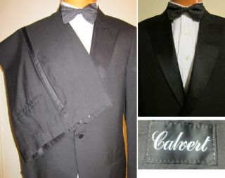CALVERT designer BLACK TUXEDO suit sz 42L 43 LONG WHY RENT SALE