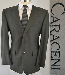 CARACENI Mens Italian Made Wool Glen Plaid Olive 2pc Suit 42R