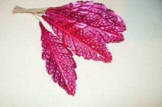 3DOZ Vintage Millinery Flower Xmas Foil Leaves Pink Red Corsage Wreath 