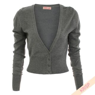 Ladies Womens Knitted Ribbed Cardigan Short Cropped V Neck Bolero Top 