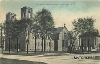Canandaigua New York St Marys Catholic Church Hand Colored Postcard 