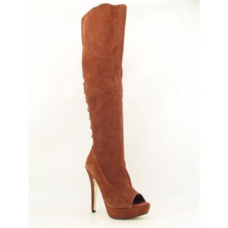 Mariah Carey 966119 Womens Sz 5 5 Brown Rust Boots Knee Peep Toe Shoes 