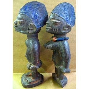 Antique Yoruba Ibeji Twins Carved Wood Figures Statues Antique Nigeria 