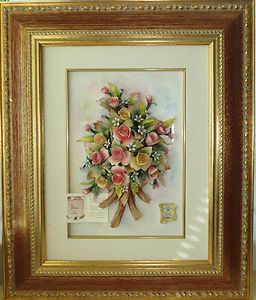 Capodimonte Porcelain Flowers in Frame Made in Italy Rectangle Large 