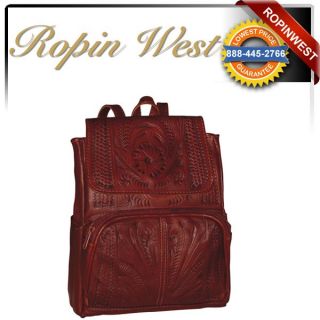 Ropin West Leather Backpack purse w/two main compartments and five 