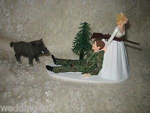 Funny Camo Hunter Hunting Wedding Cake Topper Wild Hog Boar