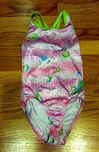 Pink and Green GK Carly Patterson Leotard . Child Medium (8 10)