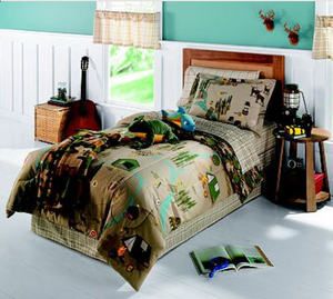 Camping, Bears, Deer, Nature Boys 6PC Reversible TWIN Comforter Bed In 