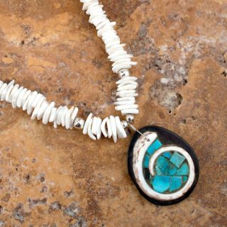 Santo Domingo Native American Shell Turquoise Necklace SKU 221059 