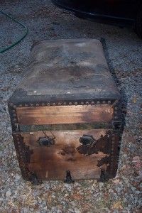 antique wood leather steamer trunk chest