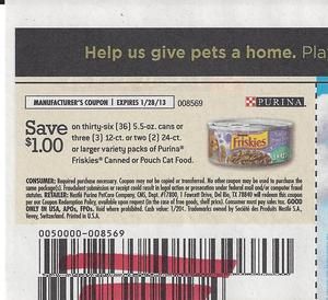 20 $1 36 Purina Friskies Canned or Pouch Cat Food Coupons x1 28 RP1028 
