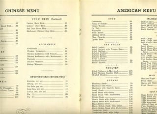 Canton Chinese American Restaurant Menu Springfield Massachusetts 1950 