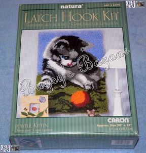 Caron PLAYFUL KITTEN Cats Latch Hook Kit 20 x 27 Grey Tabby Cat