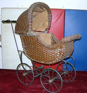 Antique Wicker Baby Buggy Doll Carriage All Original Good Condition 