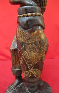  Caribean Wood Carving Old Man Drummer Signed Carl One Piece Yqz
