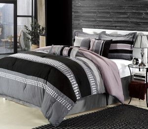 Castle Rock Black Silver Grays 8 Piece King Comforter Bed In A Bag Set 
