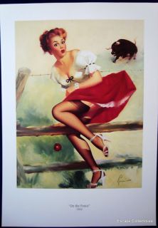Runci Pin Up on The Fence 1952 Rodeo Country Girl Out Runs A Bull 