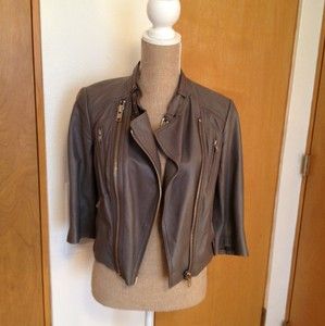 Catherine Malandrino Gray Leather Motorcycle Jacket, Size 6, Beautiful 