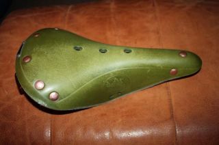 Cardiff Saddle Mercia Moss Green Leather w Copper Rivits Rails Brooks 