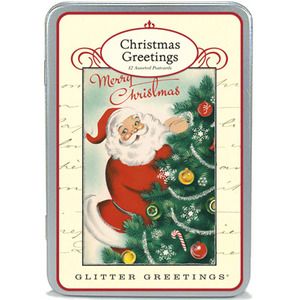 Cavallini & Company Glitter Greetings CHRISTMAS Postcards GG/SANTA