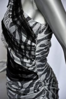   DE VILLACIS *Custom* Zebra Sequin Carrie Underwood Dress One Shoulder