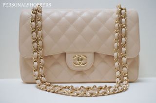   Chanel Beige Claire Gold Hardware Caviar Leather Jumbo Flap Bag