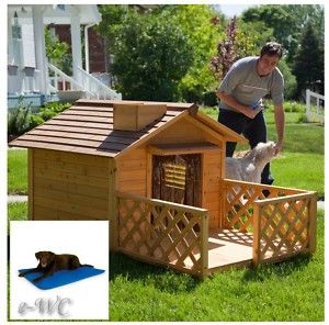 Cedar Wood Dog House Porch Cooling Bed XL Dogs