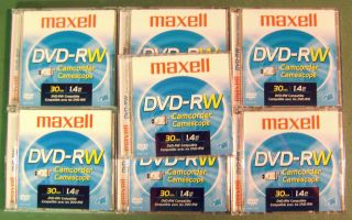 Maxell DVD RW 1.1/2X Speed 30 minute 1,4 GB Camcorder Discs NEW