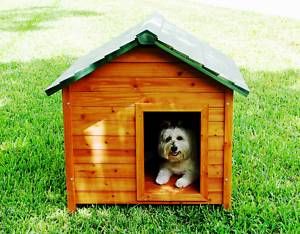 Small Outdoor Dog House w Flap Door Cedar Wood Doghouse