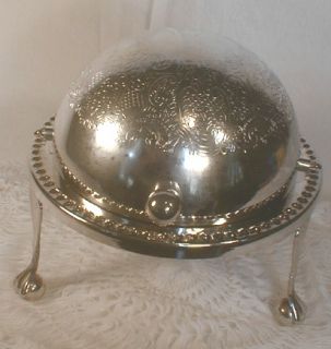 Vintage Silver Plate Footed Butter Dish W/ Insert & Orig Tag Treasure 