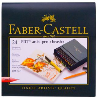 Faber Castell 24 Pitt Artist Pen Markers Brush Tip Pigmented Drawing 